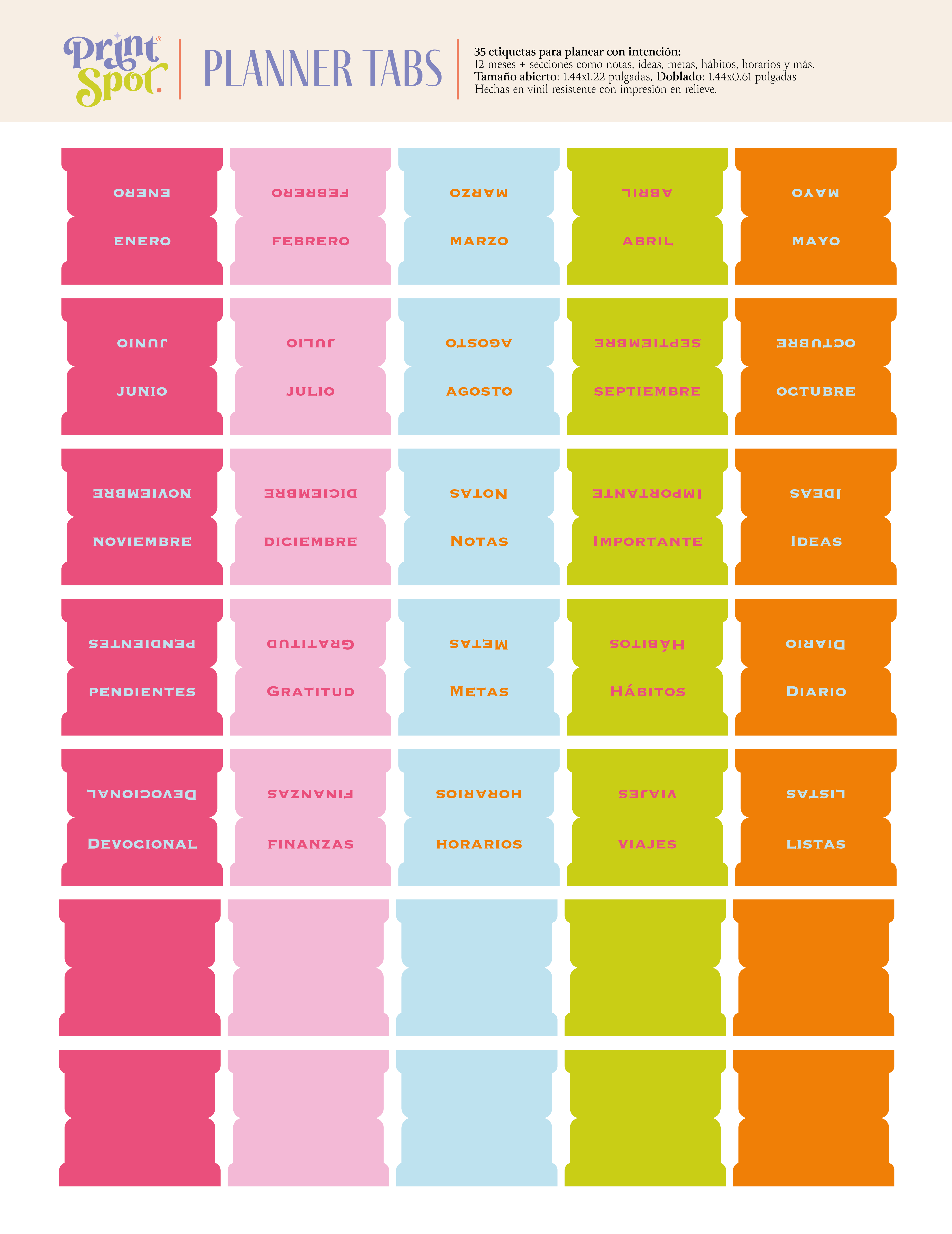 Etiquetas para Planner - Rosa, naranja