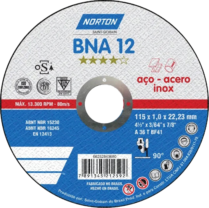 Disco Corte Metal 4.5x1x7/8" CP BNA12 NORTON