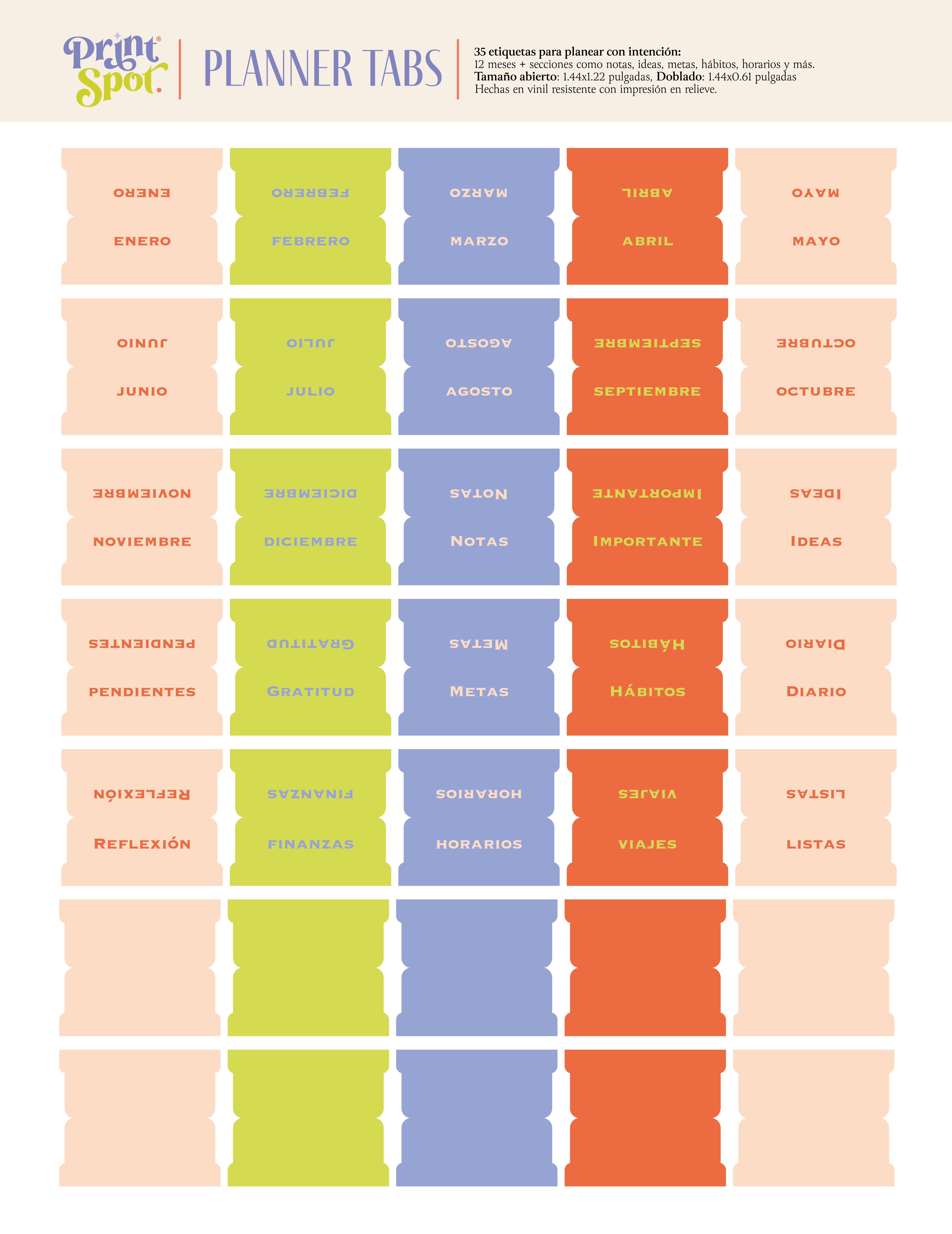 Etiquetas para Planner - Verde, naranja, morado