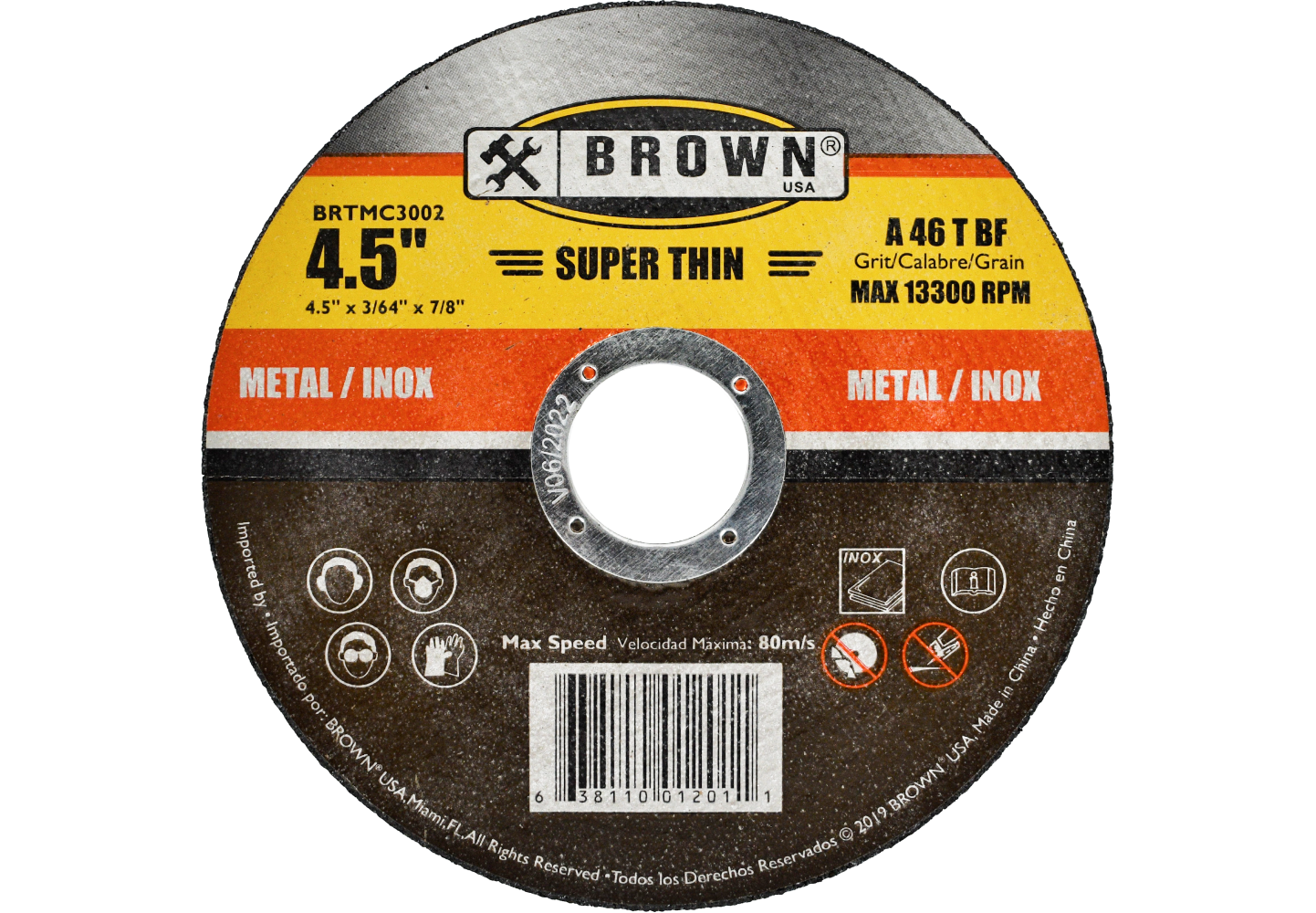 Disco de Corte para Metal 4.5" x 3/64" x 7/8'' BROWN BRTMC3002