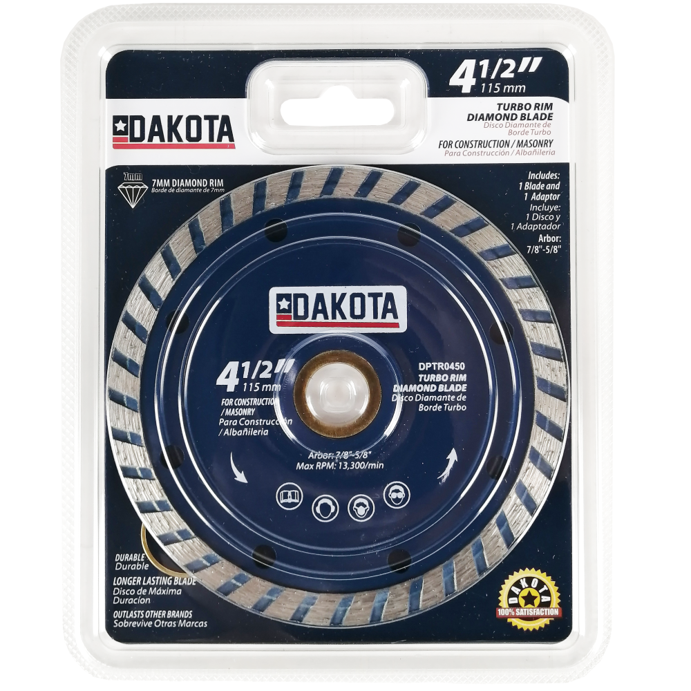 Disco Diamante de Borde Turbo 4.5" x 7/8" x 5/8'' DAKOTA DPTR0450