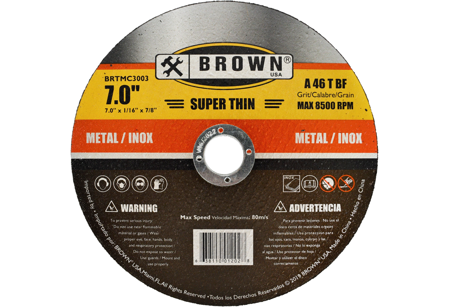 Disco de Corte para Metal 7" x 1/16" x 7/8'' BROWN BRTMC3003